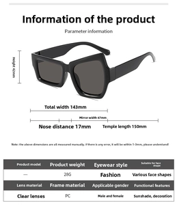 Tableau des tailles détaillé des lunettes de soleil géométriques avec dimensions