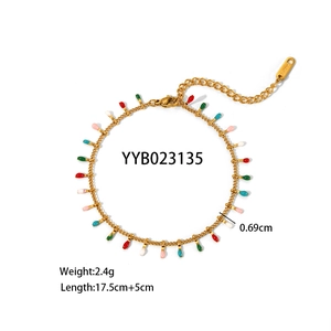 Golden stainless steel chain bracelet with colorful enamel charms weighing 2.4 grams