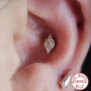 S925 sterling silver marquise cz stud earring on ear for women fashion jewelry