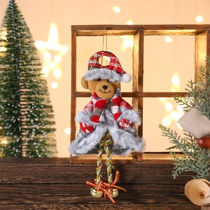 Ours en peluche de Noël avec bonnet à carreaux et cloches pour décor de sapin