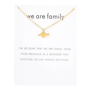 Golden heart necklace with arrow pendant on a We Are Family sentimental gift card