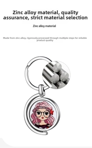 Close-up of a rotating zinc alloy sublimation keychain with a polished silver finish
