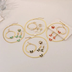 18k gold plated titanium steel jewelry set with acrylic butterfly pendant in four colors