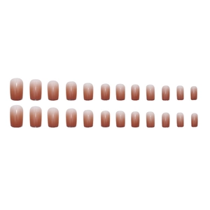 24pcs set of glossy brown ombré short square press-on nails with a minimalist gradient style