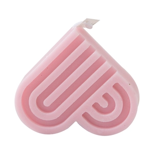 Pink heart shaped scented candle with geometric stripes for creative home decor gift