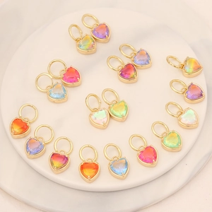 Heart Stud Earrings Copper Gold Plated Gradient Colorful Glass Fashion Jewelry For Women Girls Trendy