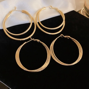 Boucles D'oreilles Créoles Doubles Géométriques Femmes Minimalistes En Cuivre Avec Tige En Argent 925 Sterling