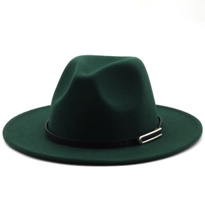 Chapeau fedora en feutre vert foncé avec ruban en cuir noir et boucle argentée pour hommes