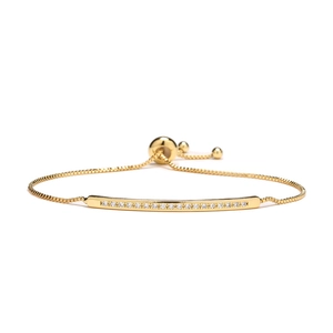 Elegant gold-plated bracelet with cubic zirconia bar and adjustable bolo sliding closure