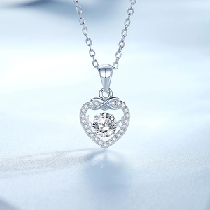 Elegant S925 sterling silver heartbeat heart necklace with sparkling dancing zircon stone
