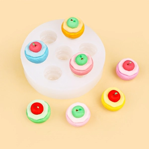 6-cavity silicone mold for mini apple cake and ice cream resin crafts on yellow background