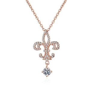 Fleur-de-lis pendant necklace in rose gold with sparkling cubic zirconia on O-chain