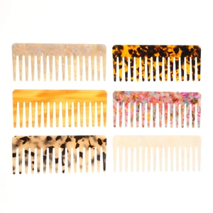 Set of 6 colorful marble acetate wide-tooth hair combs for anti-static styling