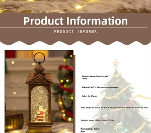 Details der Weihnachts-Stallkristalllampe mit Weihnachtsmann-Szene und Größenangaben