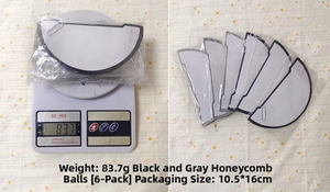 Weight and packaging details of 6-pack black and grey honeycomb paper ball decorations