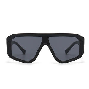 Fashion oversized shield sunglasses with black frame and grey lens for windproof cycling
