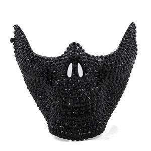 Halloween black studded metal masquerade half face mask with rhinestones for stage party