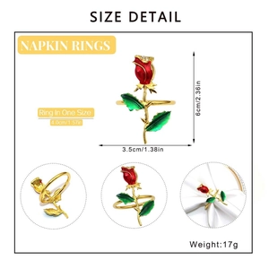 Detailed dimension chart for rose flower napkin ring showing size 6cm x 3.5cm and ring diameter