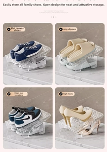 Transparent double-layer stackable shoe rack organizer for various shoe types