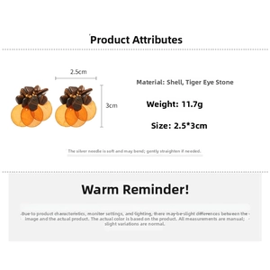 Detailed size specifications for shell and tiger eye stone layered stud earrings