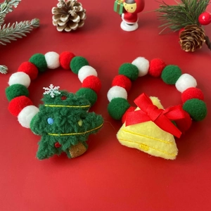 Christmas pet collar with reindeer pom poms and bell for cats and small dogs