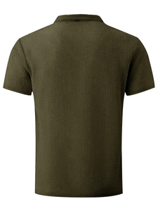 Detailed back view of dark olive green men's T-shirt showing breathable waffle knit texture