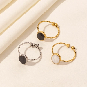 Minimalist 304 Stainless Steel Enamel Adjustable Ring Geometric Round Textured Band Trendy Fashion Accessory