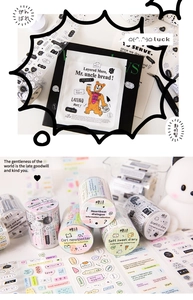 Close-up of DIY journaling scrapbooking tapes with cute aesthetic illustrative patterns