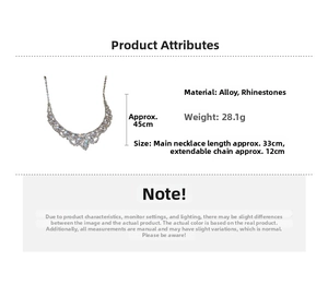 Detailed size specifications for rhinestone teardrop necklace and earrings set