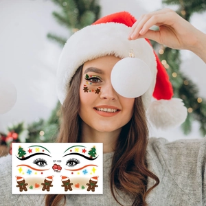 Christmas facial temporary tattoos featuring gingerbread men, trees and snowflakes EF-028