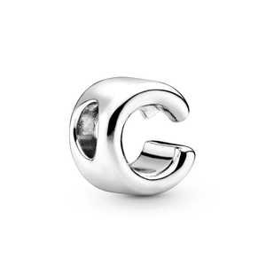 Polished silver C-shaped letter bead charm for DIY bracelet jewelry making