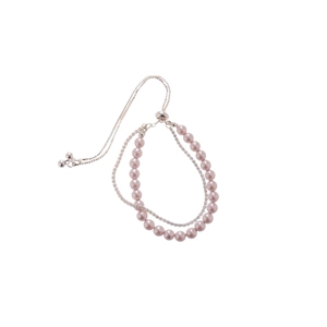 Double-layered pink pearl and zircon bracelet with adjustable slider clasp for women