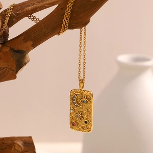 18K gold plated stainless steel celestial pendant necklace with star and moon charms