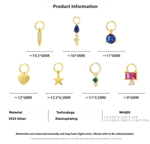 Detailed view of S925 sterling silver pendants with colorful zircon in various shapes
