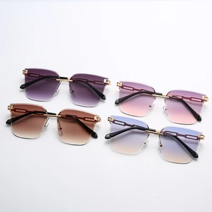 Fashion rimless gradient sunglasses with metal chain temples in various colors