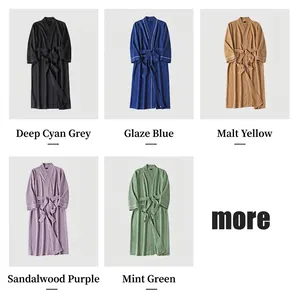 Absorbent long sleeve bathrobes for couples in five colors with contrast piping