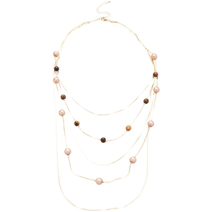 Multi-layer tiger eye stone and pearl beaded gold necklace with vintage layered style