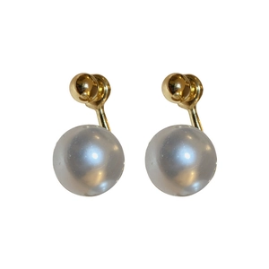 Elegant French vintage gold plated double pearl earrings for women with white background