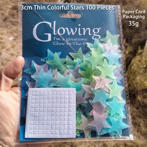 Glow in the dark star wall stickers set with foam adhesive pads in retail packaging