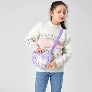Cute plush unicorn crossbody bag for kids, soft shoulder bag for little girls daily use.