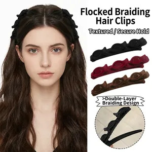 Flocked Velvet Braided Hair Clips Double Layer Duckbill Clips For Women High Cranial Top Styling Elegant Accessory