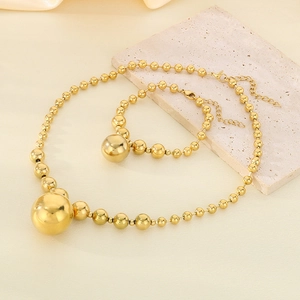 Stainless Steel Jewelry Necklace And Bracelet Large Ball Pendant Round Bead Chain For Women Minimalist Fashion