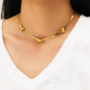 Elegant 18k gold plated stainless steel snake chain necklace with three butterfly charms