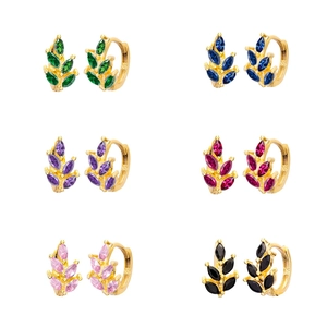 Boucles D'oreilles Créoles Huggie Feuille Élégant Cuivre Zircon Marquise Coupe Avec Tige En Argent Sterling 925