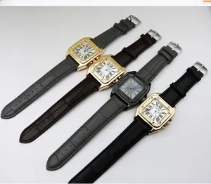 Orologi da uomo quadrati classici con numeri romani e cinturini in pelle coccodrillo