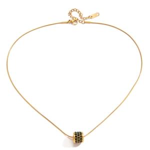 18K vergoldete Edelstahl Schlangenkette mit grünem Kristall-Anhänger für Damen