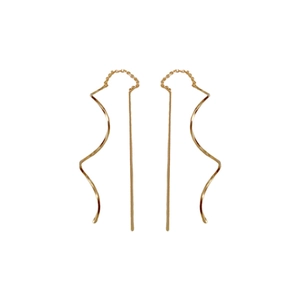 Boucles d'oreilles pendantes vagues dorées avec finition métallique minimaliste