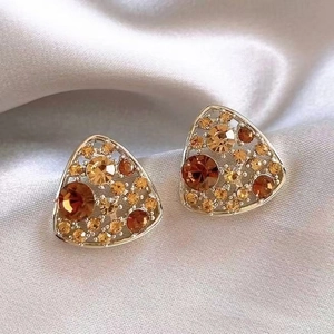Vintage Hollow Triangle Stud Earrings Alloy Rhinestone With Silver Earring Post Geometric Elegant Jewelry For Women