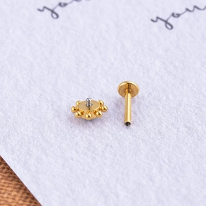 Classic stainless steel labret stud with opal stone and gold finish for lip and ear