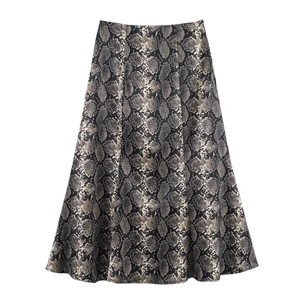 Women High Waist Snake Print Midi Skirt Satin Feel A-Line Sexy Animal Pattern Elegant Streetwear Polyester